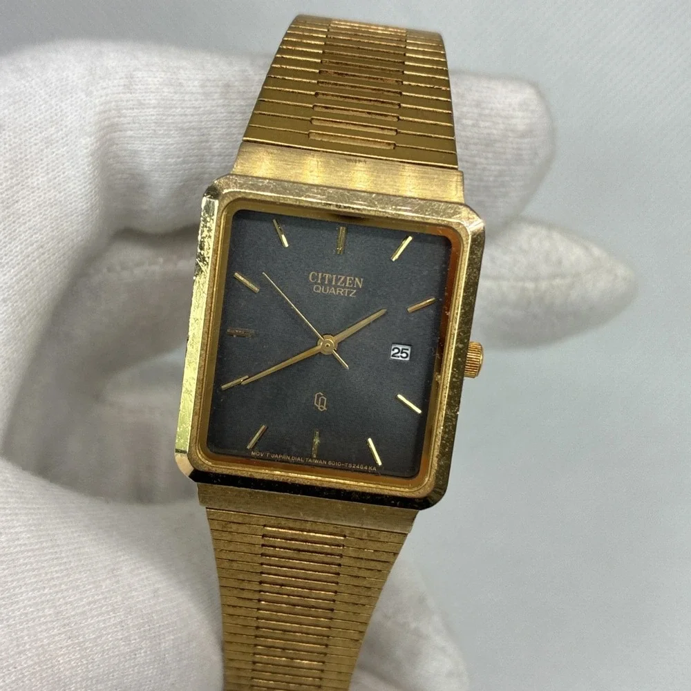 Vtg Citizen Unisex Gold Tone Smoke Grey Dial Quartz Watch T15537 - Working!